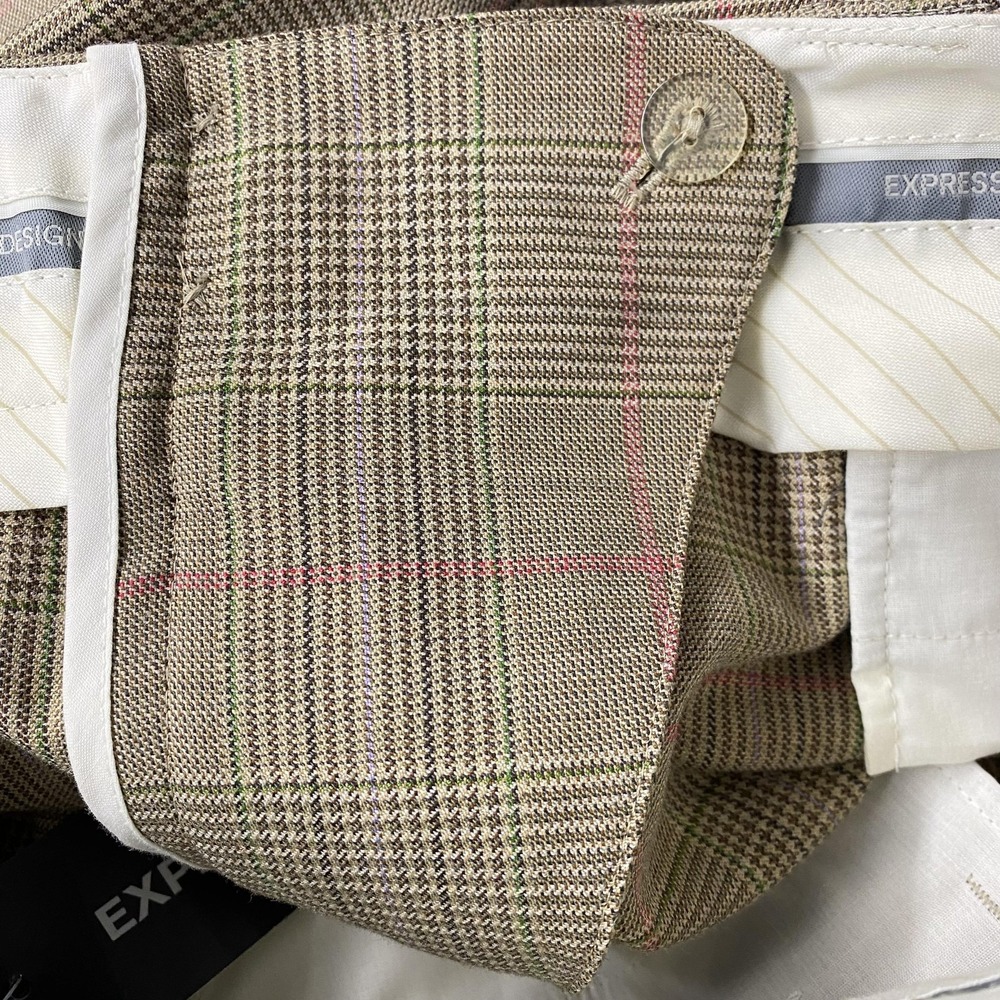 NWT Express Pants Womens 8 Tan Plaid Correspondent Stretch Dress Trouser Office - Picture 14 of 16